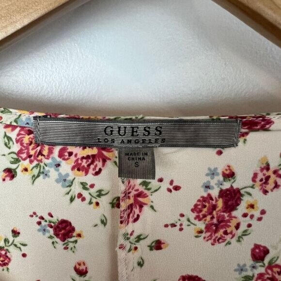 Guess Women's Small White Pink Floral Lace Detail Button Down Shirt Top Romantic - Picture 4 of 12